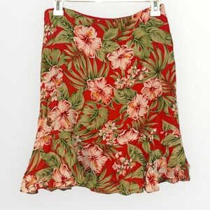 Jones New York Red Silk Floral A-Line Skirt
